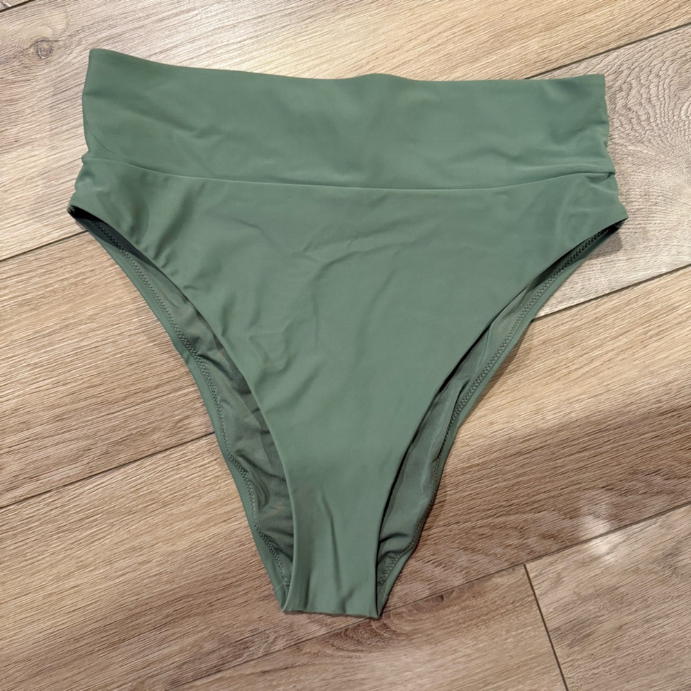Aerie Olive Green High Waisted High Cut Cheeky Swim Bottom